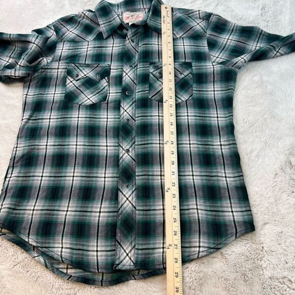 Vintage Wrangler Shirt Mens Medium Plaid Flannel Pearl Snap Western 90s Cotton - Picture 8 of 10